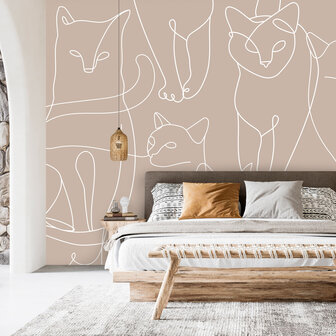 Katten behang Cat Line Art - Beige
