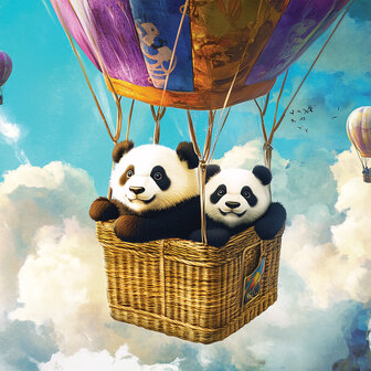 Panda in luchtballon fotobehang