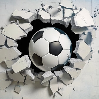 3D Voetbal door muur fotobehang 