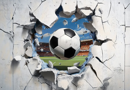 3D Voetbal door muur fotobehang - A