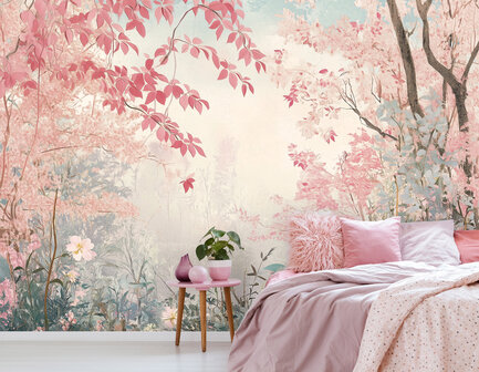 Bos fotobehang Pink Forest