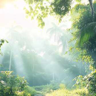 Jungle fotobehang Zonnestralen