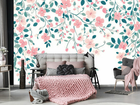 Hippe roze bloemetjes fotobehang 