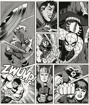 Marvel Classic Comic Panel behang Zwart-Wit GEHELE AFBEELDING