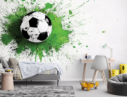 Voetbal op muur fotobehang Groen Wit