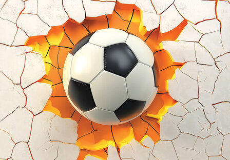 Voetbal op muur 3D fotobehang Oranje Wit