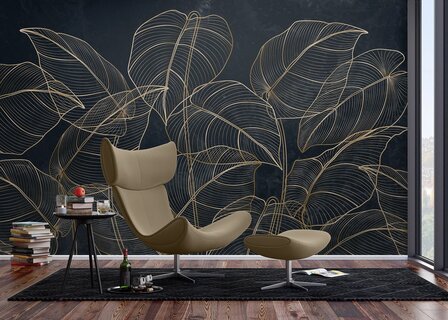 Golden Botanical Lines fotobehang XL