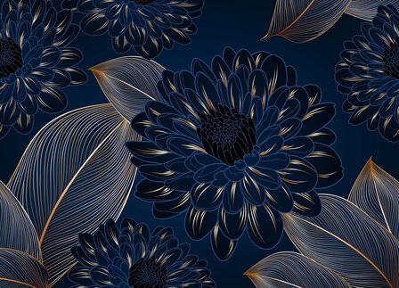 Chrysanten fotobehang Blauw XL