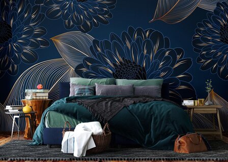 Chrysanten fotobehang Blauw XL