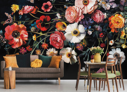 Bloemen fotobehang Rood Wit Blauw