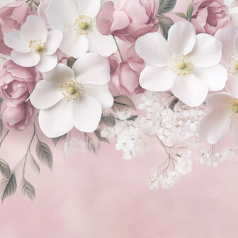 Witte en roze bloemen fotobehang
