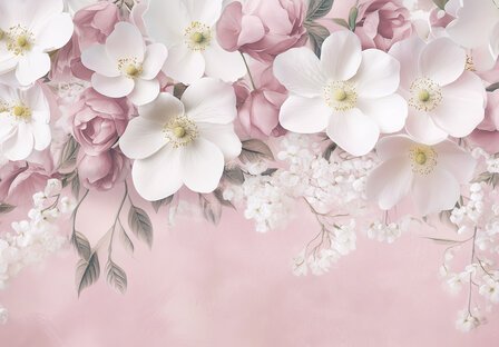 Witte en roze bloemen fotobehang