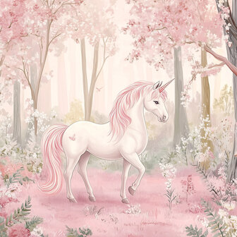 Eenhoorn in Bos fotobehang Roze B