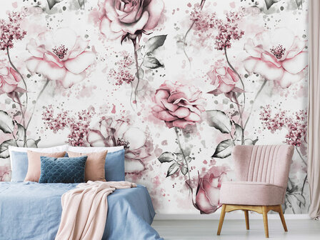 Roze rozen fotobehang