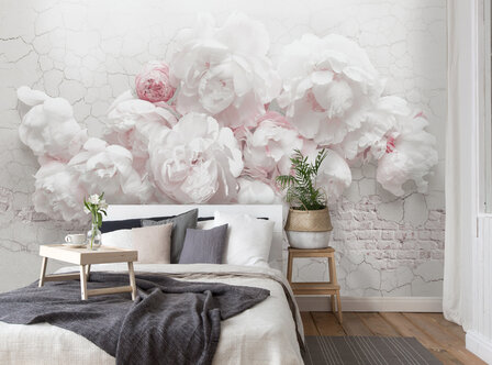 Witte pioenrozen behang