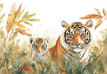 Jungledieren fotobehang Tijger moeder en welp