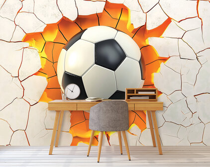 Voetbal op muur 3D fotobehang Oranje Wit