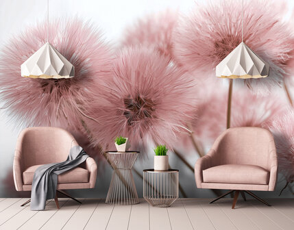 Paardenbloemen fotobehang Roze