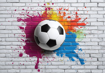 Voetbal op muur 3D fotobehang Verfspetters