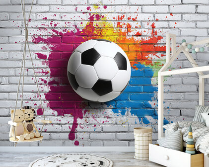 Voetbal op muur 3D fotobehang Verfspetters