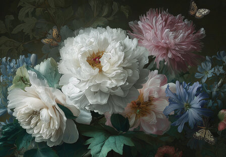 Donker bloemen fotobehang Oud-Hollandse Stijl