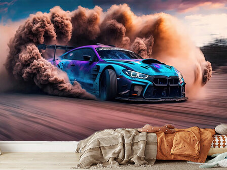 Raceauto Drift fotobehang VINYL 