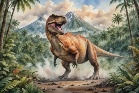 Dinosaurus bij de Vulkaan fotobehang