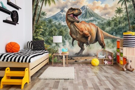 Dinosaurus bij de Vulkaan fotobehang