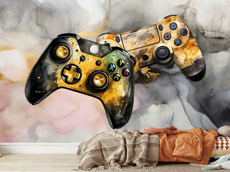 Game controllers fotobehang Geel