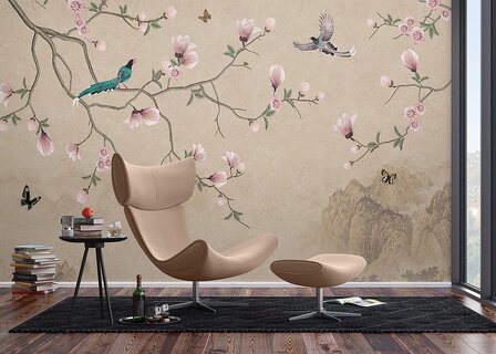 Japanse Magnolia en Vogels fotobehang