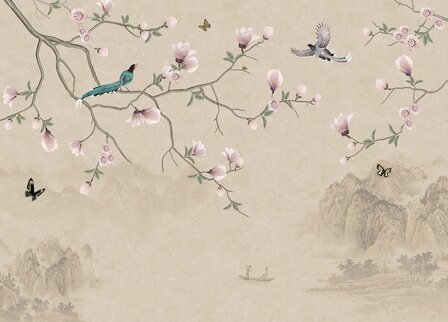 Japanse Magnolia en Vogels fotobehang