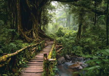Jungle fotobehang Houten Brug
