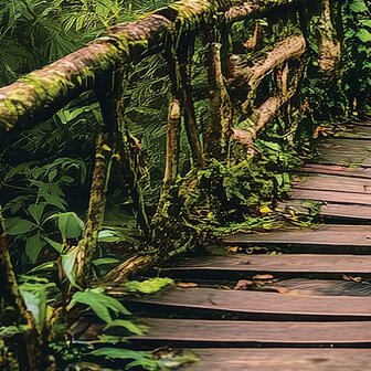 Jungle fotobehang Houten Brug