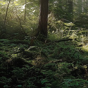 Bos fotobehang Zonnestralen in het Woud