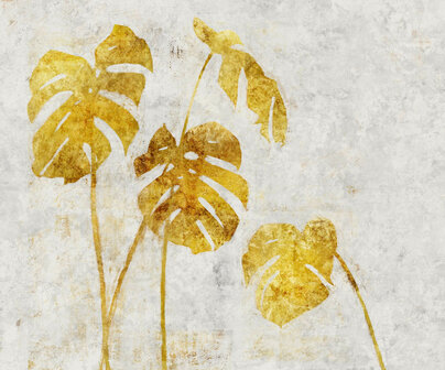 Golden Monstera fotobehang 300x250cm