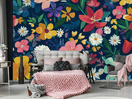 Kleurrijke Hippe Bloemen fotobehang 