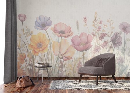 Aquarel Bloemenveld fotobehang