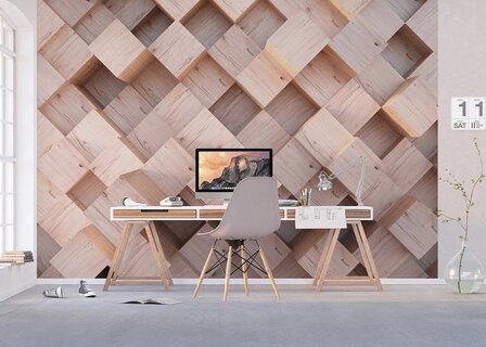 Fotobehang Houten Blokken 3D