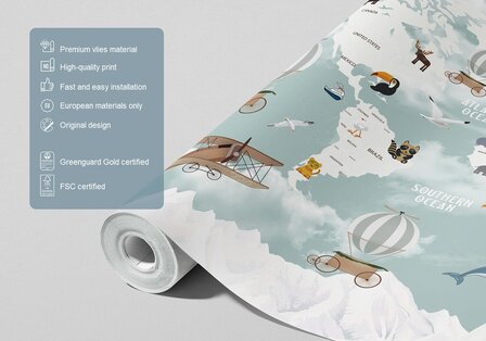 Wereldkaart fotobehang Animal World Map XL