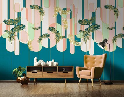Art Deco fotobehang Elegant Feathers 