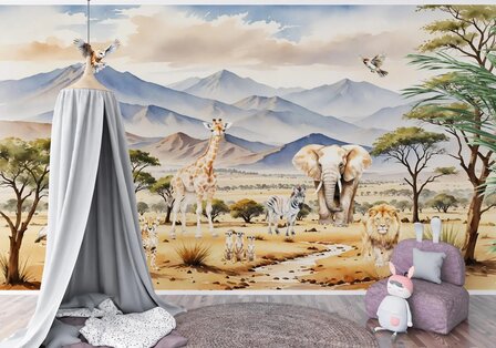 Safari fotobehang Savanne Panorama