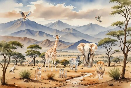 Safari fotobehang Savanne Panorama