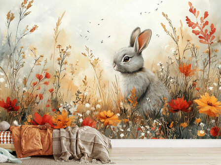Autumn Meadow Bunny fotobehang 