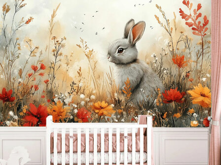 Autumn Meadow Bunny fotobehang 