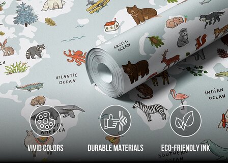 Wereldkaart fotobehang Dieren - Lichtblauw