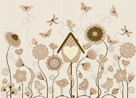Bloemen fotobehang Vintage Beige