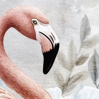 Fotobehang Flamingo met Bloemen - detail