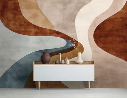 Organische Vormen fotobehang &ndash; Aardetinten en Blauw