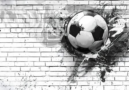 Zwart-Wit Voetbal fotobehang Graffiti Muur