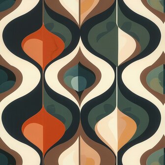 Vliesbehang &ndash; Retro grafisch design | Groen &amp; Terracotta